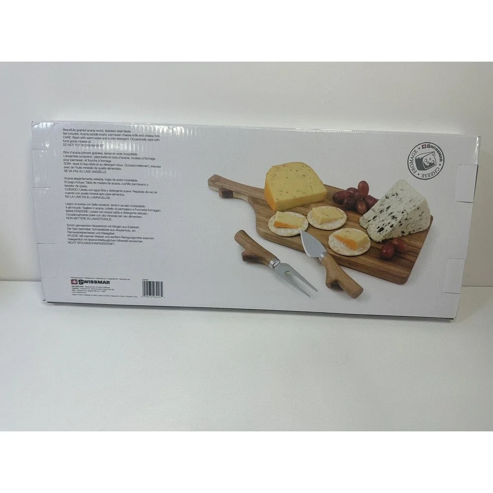 NIB Swissmar Acacia Wood Cheese And Knife Set 14